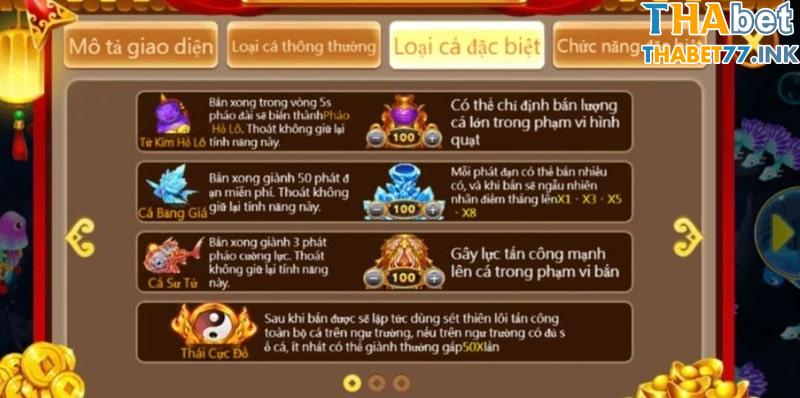 Bảng mô tả các loại cá đặc biệt trong tựa game bắn cá thần tài